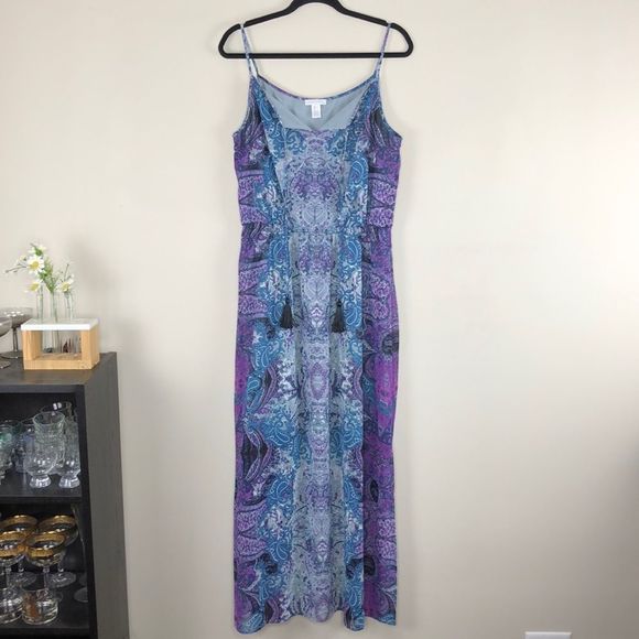 London Times Boho Print Tassel Tie Maxi Dress size 14 - Picture 2 of 7